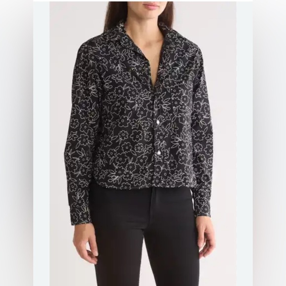 Frank & Eileen Silvio Untackable Button Up Shirt Black/White Floral Outline XS - Picture 1 of 11
